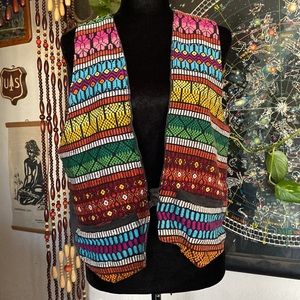 VTG Embroidered Vest! Large. Pockets. Cotton.